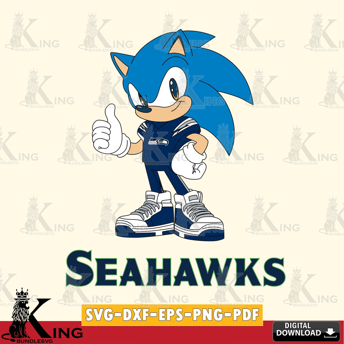 Digital clipart of a Seattle Seahawks Sonic Like Football vector illustration for POD merchandise and apparel