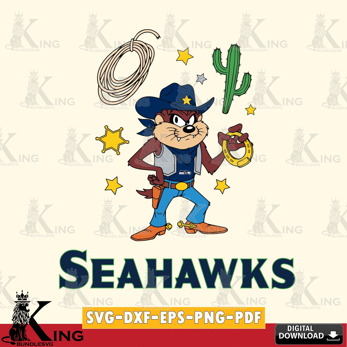 Seattle Seahawks Taz Cowboy Western Cut file  , Digital Download , Instant Download, Looney Tunes svg, Football svg