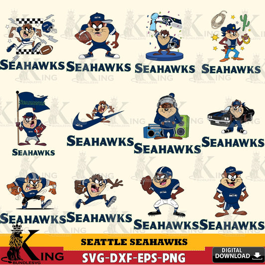 Seattle Seahawks Taz (Looney Tunes) Football NFL Bundle Cut file  , Digital Download , Instant Download, Looney Tunes svg, Football svg