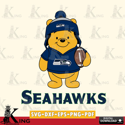 Digital download featuring Seattle Seahawks Winnie the Pooh football player, high-quality vector for DIY scrapbooking and home