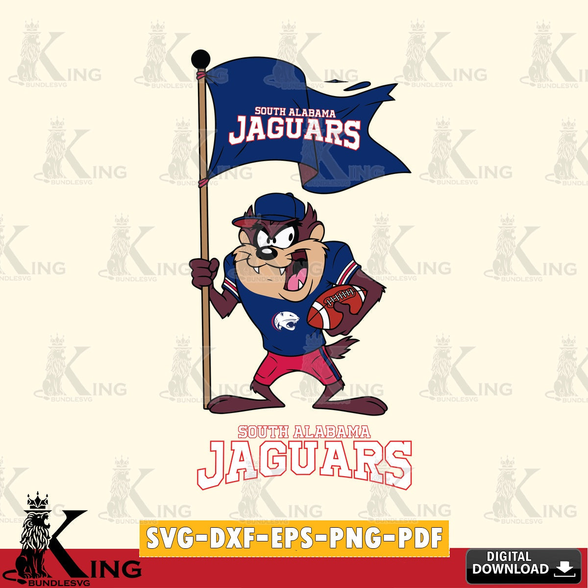 South Alabama Jaguars Football Taz Flag Art SVG file, Cut file  , Digital Download , Instant Download, Taz svg, NCAA svg