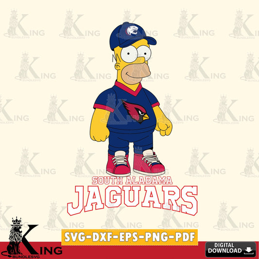Unique artwork depicting the South Alabama Jaguars Homer Simpson football design, a high-quality vector for DIY scrapbooking and