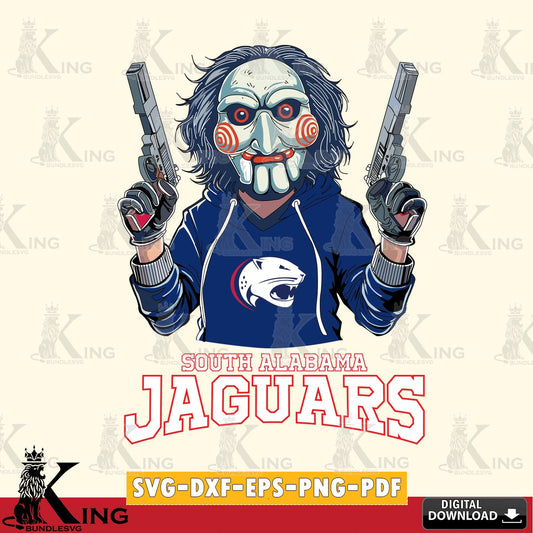 Digital download featuring South Alabama Jaguars Jigsaw Billy Football cut file ideal for vinyl projects and T-shirt printing.