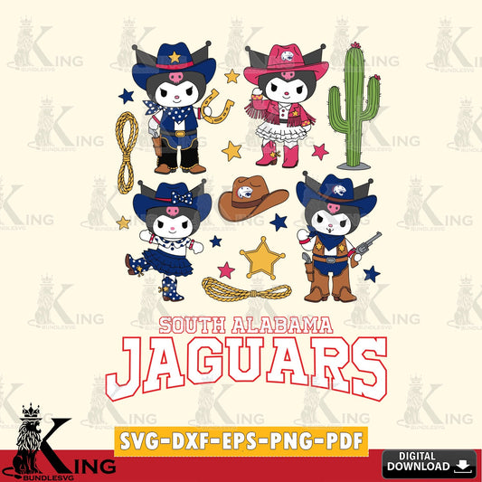 South Alabama Jaguars Kuromi Cowboy Western SVG file, Cricut, Cut file  , Digital Download , Instant Download, Sanrio svg, Clipart