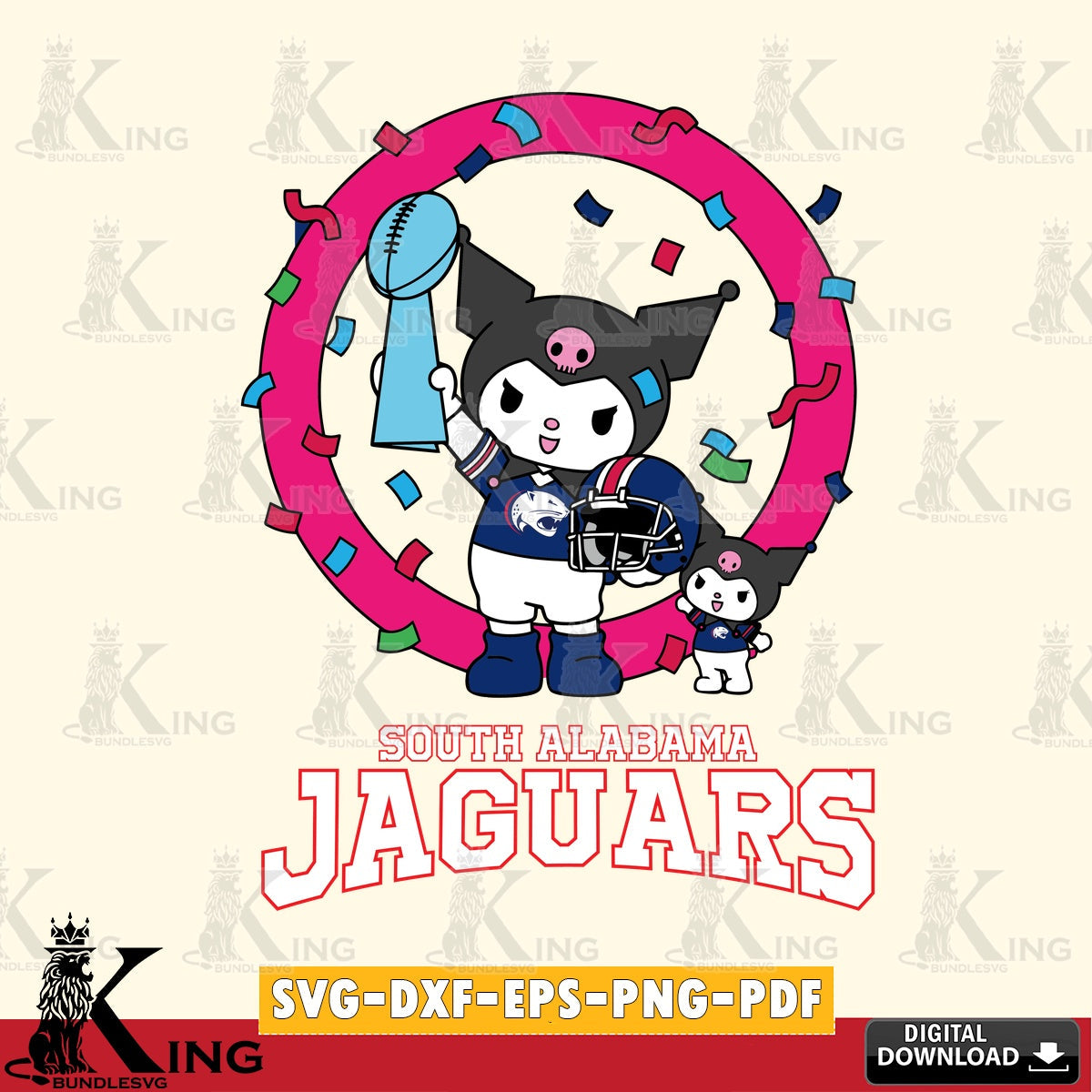 South Alabama Jaguars Kuromi Football Champion SVG file, Cricut, Cut file  , Digital Download , Instant Download, Sanrio svg, Clipart