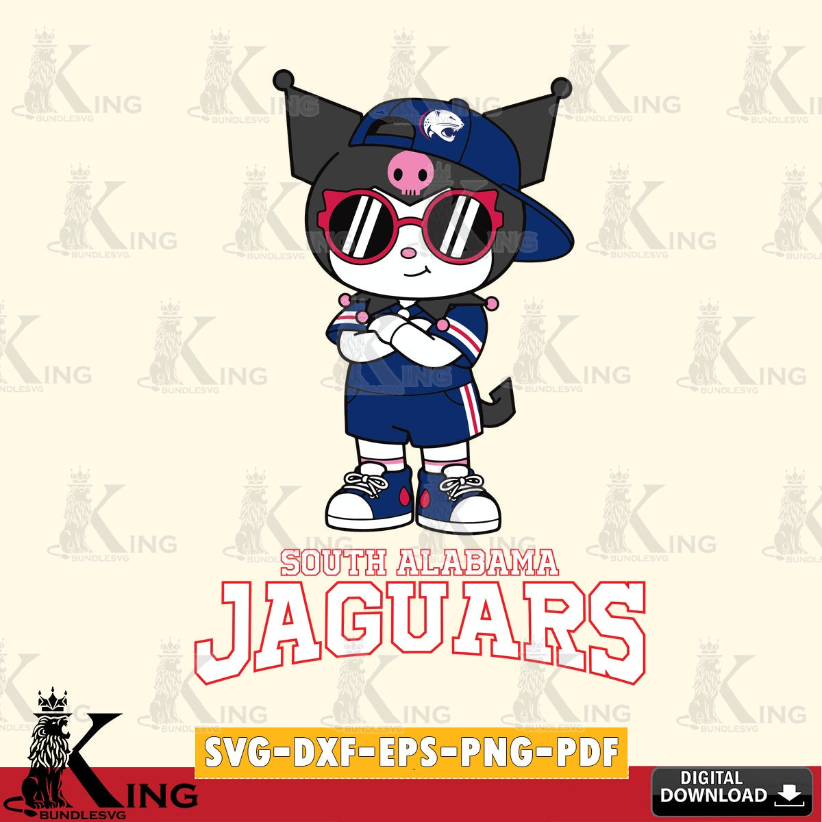 South Alabama Jaguars Kuromi Football Jersey SVG file, Cricut, Cut file  , Digital Download , Instant Download, Sanrio svg, Clipart