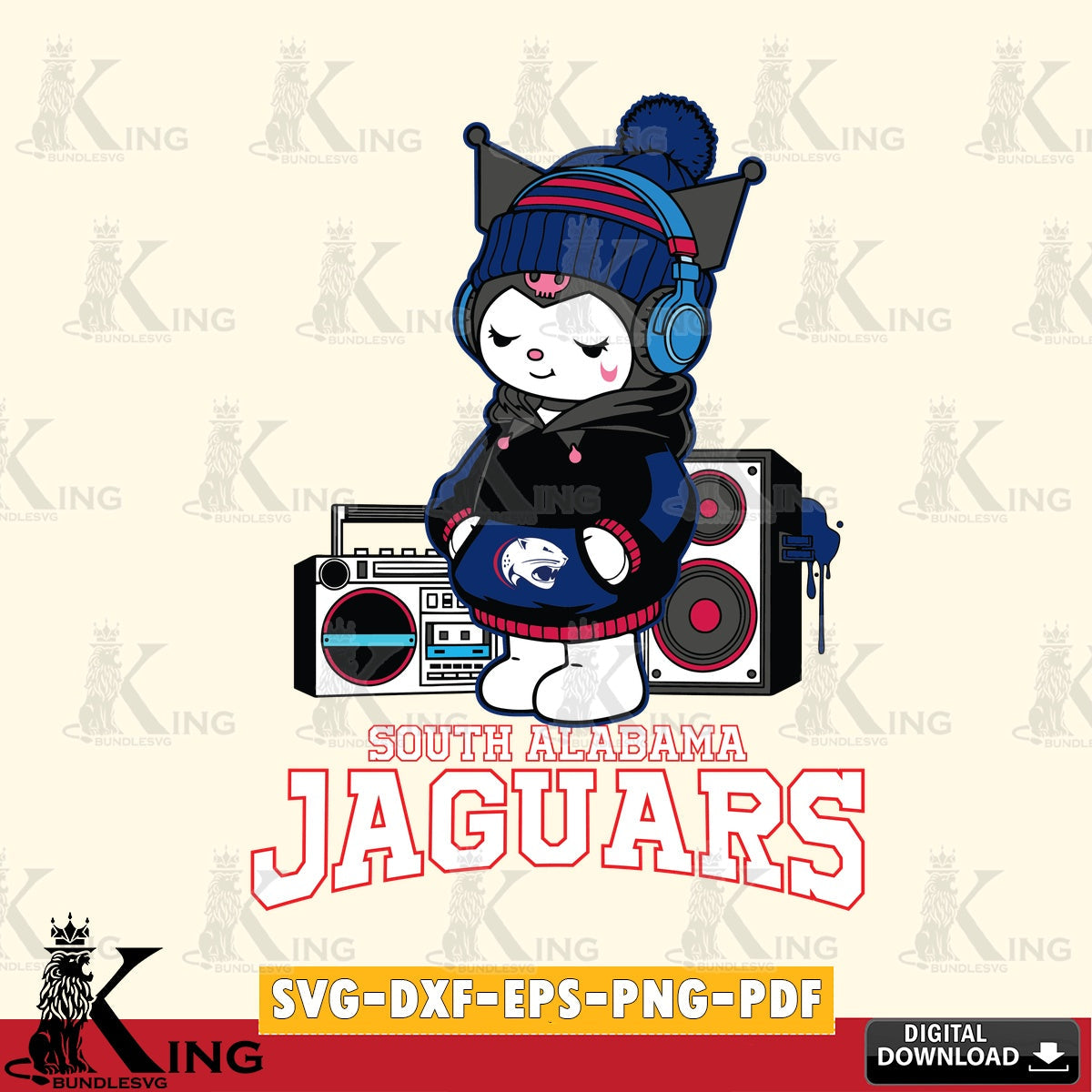 South Alabama Jaguars Kuromi Football Music SVG file, Cricut, Cut file  , Digital Download , Instant Download, Sanrio svg, Clipart
