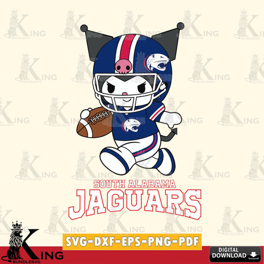 South Alabama Jaguars Kuromi Football Run SVG file, Cricut, Cut file  , Digital Download , Instant Download, Sanrio svg, Clipart