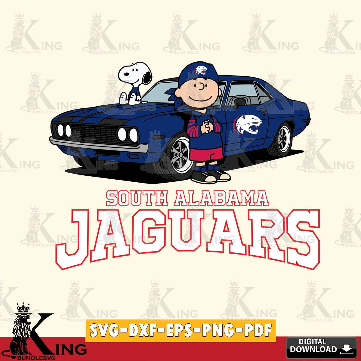South Alabama Jaguars Peanuts Muscle Car SVG, Cricut, Cut file  , Digital Download , Instant Download, Peanuts svg, NCAA svg, Football svg, Sport svg