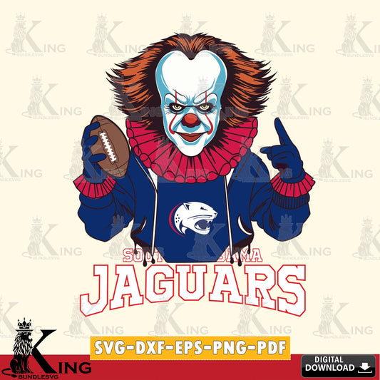 Beautiful illustration of South Alabama Jaguars Pennywise football player, vector illustration for POD merchandise and apparel