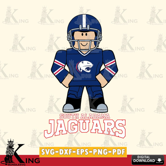 Printable art of South Alabama Jaguars Roblox cool football, NCAA Cricut, file cut, digital PNG clipart for sublimation printing