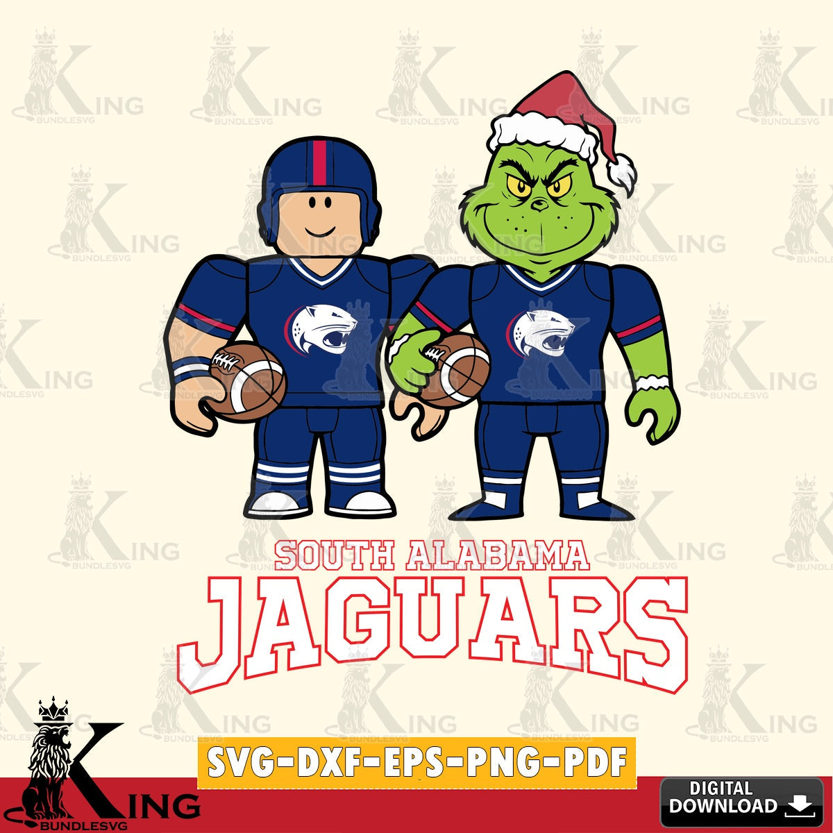 South Alabama Jaguars Roblox & Grinch Football SVG file , NCAA Cricut,  File cut , Digital Download , PDF File