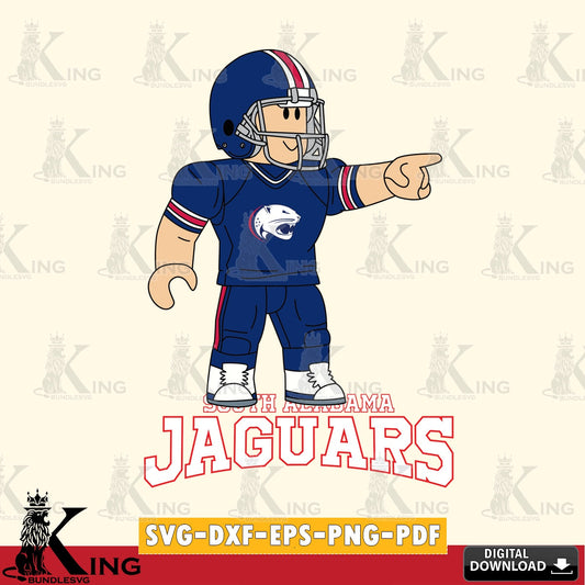 Digital clipart of South Alabama Jaguars Roblox player football NCAA Cricut SVG PNG design suitable for Glowforge and laser