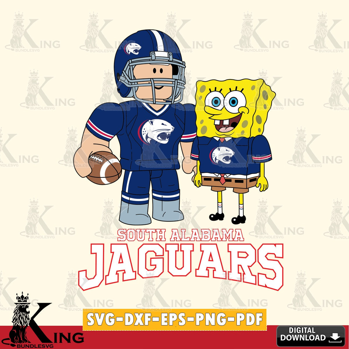South Alabama Jaguars Roblox & Spongebob Football SVG file , NCAA Cricut,  File cut , Digital Download , PDF File