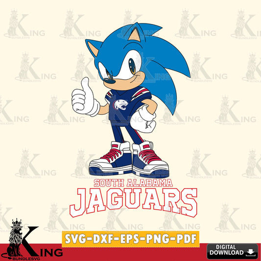 Artistic drawing of South Alabama Jaguars Sonic Like Football SVG cut file for personalized gifts and laser projects
