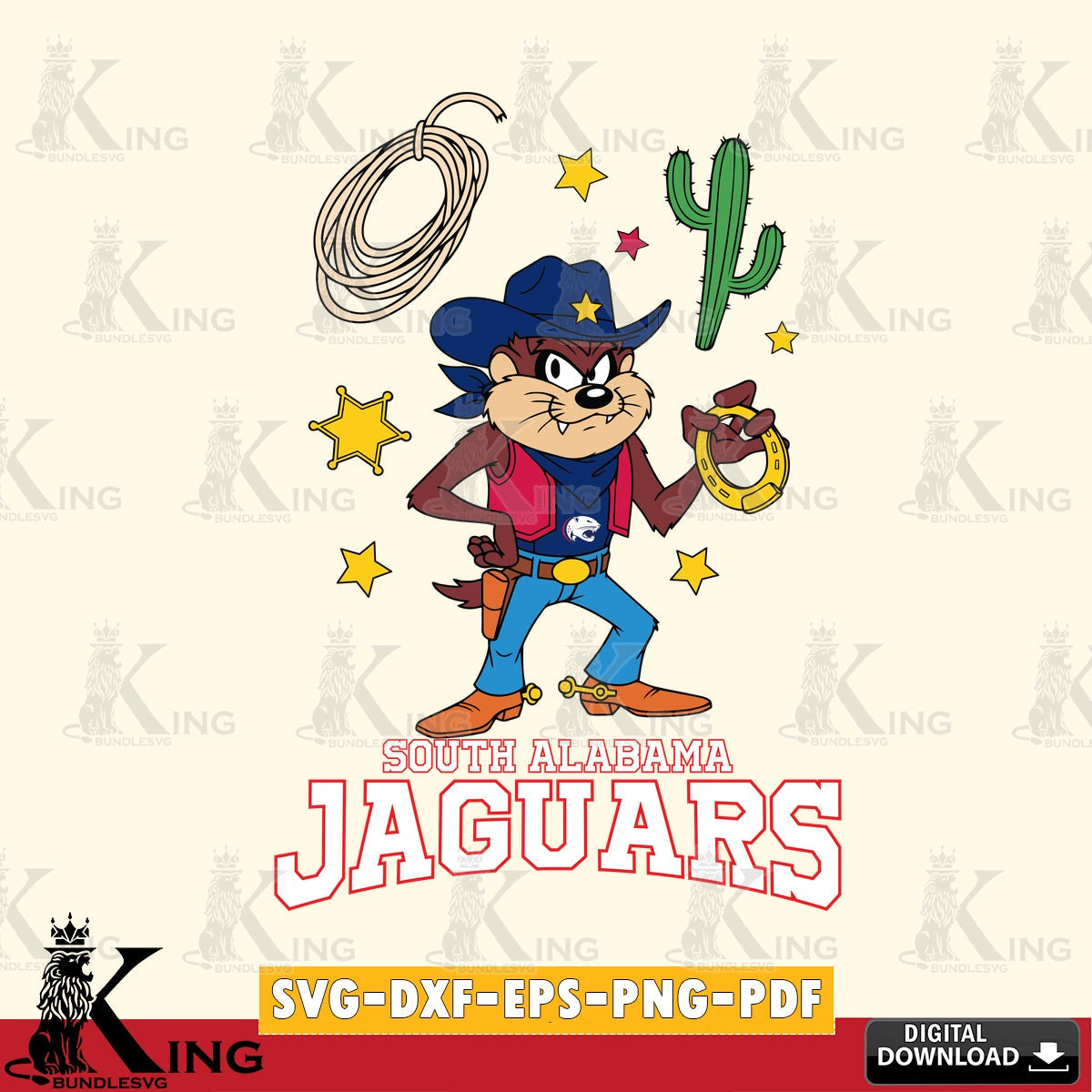 South Alabama Jaguars Taz Cowboy Western SVG file, Cut file  , Digital Download , Instant Download, Taz svg, NCAA svg