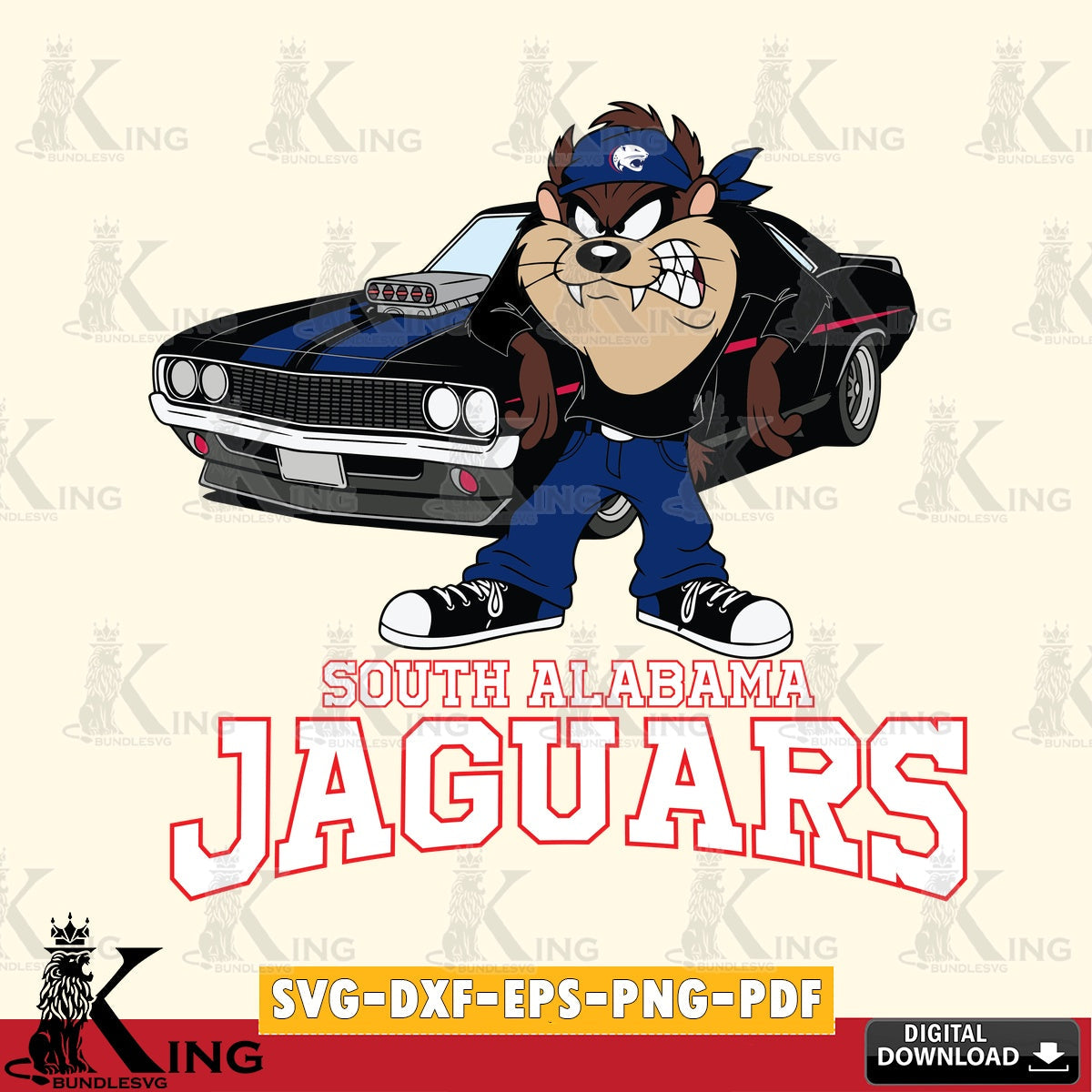 South Alabama Jaguars Taz Racing Car SVG file, Cut file  , Digital Download , Instant Download, Taz svg, NCAA svg