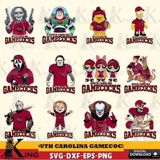Exclusive set of South Carolina Gamecocks cartoon football NCAA bundle SVG cut file for personalized gifts and laser projects