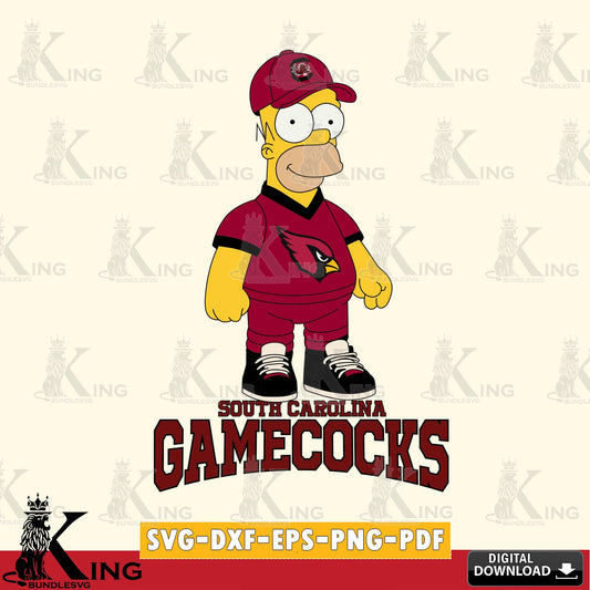Hand-drawn style art of South Carolina Gamecocks Homer Simpson football, SVG cut file for personalized gifts and laser projects.