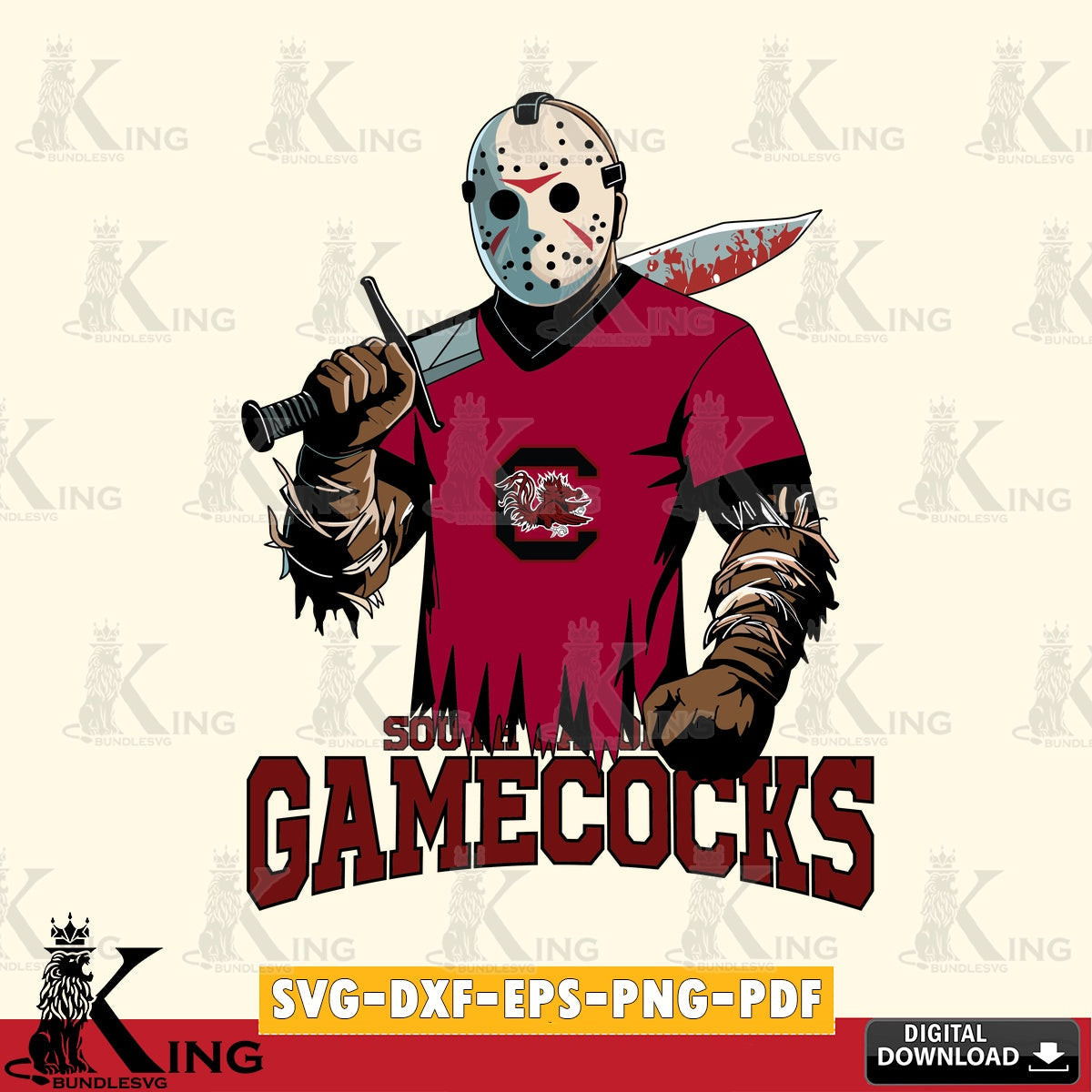 Unique artwork depicting South Carolina Gamecocks Jason Voorhees Football, SVG cut file for personalized gifts and laser projects
