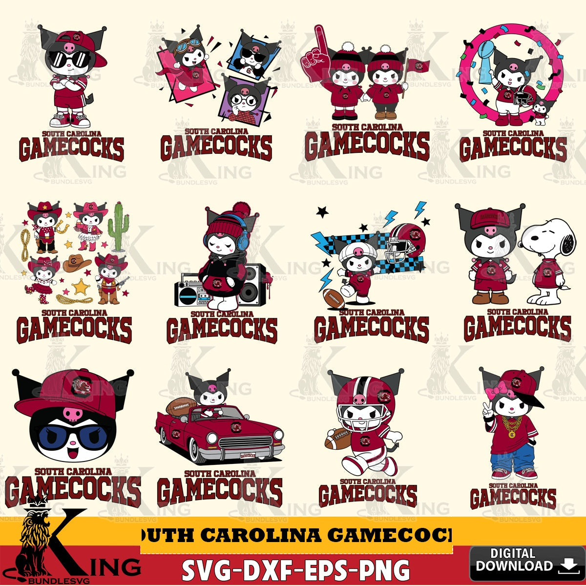 South Carolina Gamecocks Kuromi Football Jersey NCAA Bundle SVG file, Cricut, Cut file  , Digital Download , Instant Download, Sanrio svg, Clipart