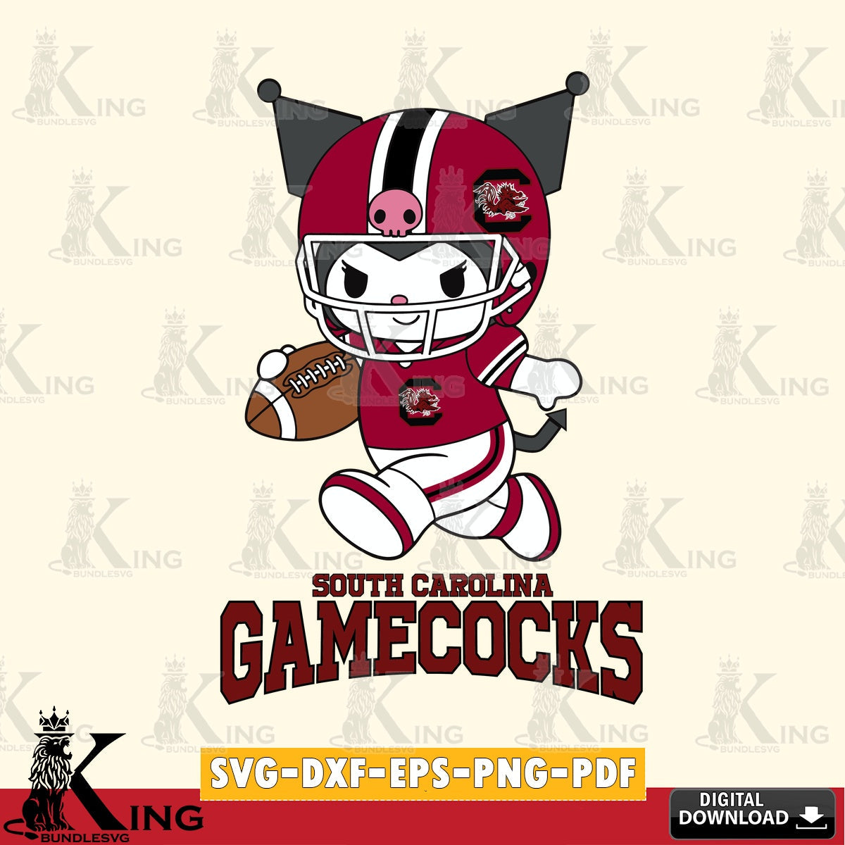 South Carolina Gamecocks Kuromi Football Run SVG file, Cricut, Cut file  , Digital Download , Instant Download, Sanrio svg, Clipart