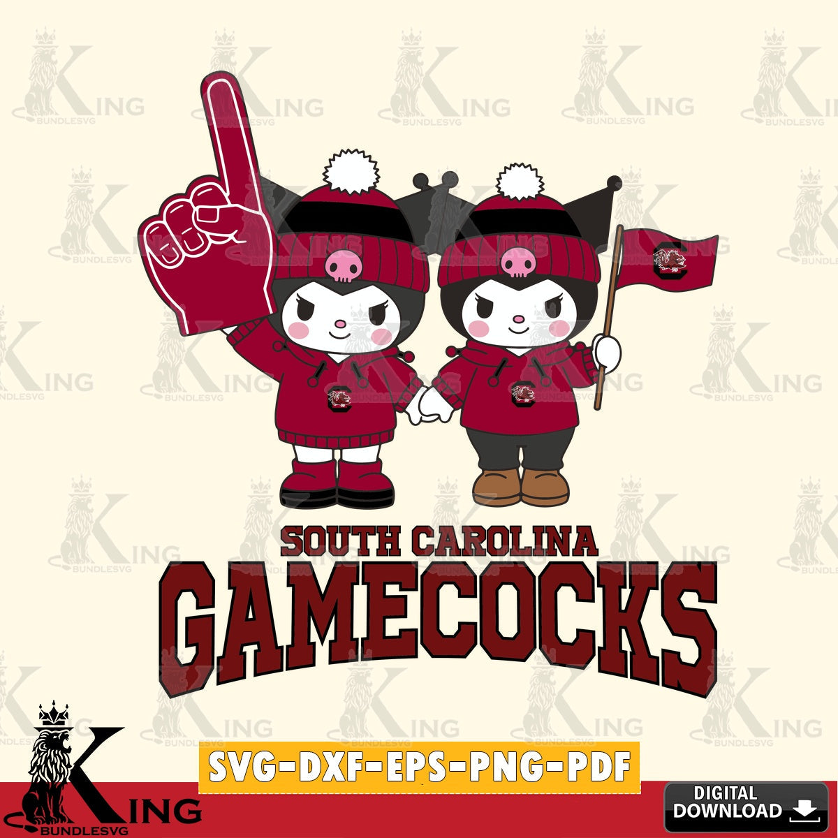 South Carolina Gamecocks Kuromi rugby Fan SVG file, Cricut, Cut file  , Digital Download , Instant Download, Sanrio svg, Clipart