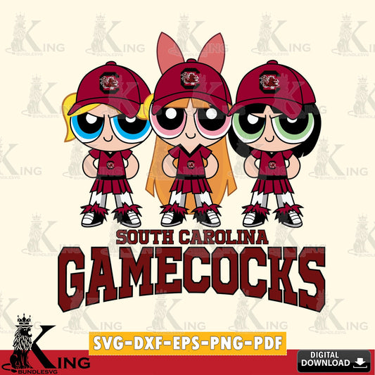 Detailed illustration of South Carolina Gamecocks PowerPuff Girls football, cut file ideal for vinyl projects and T-shirt printing