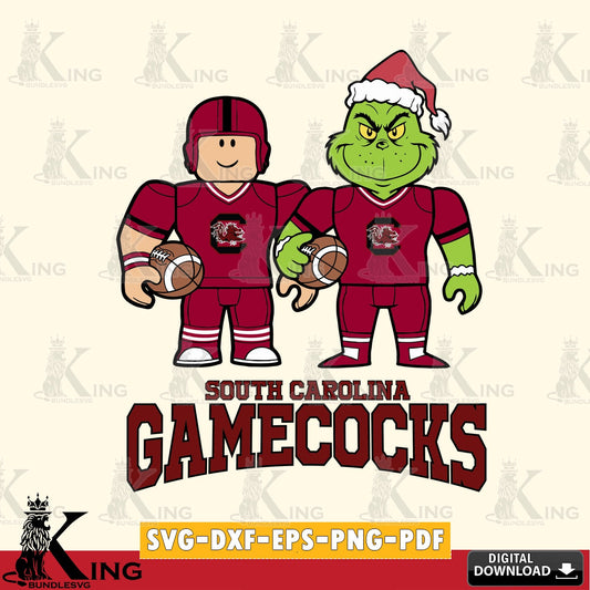 Hand-drawn style art of South Carolina Gamecocks Roblox & Grinch Football, NCAA Cricut SVG cut file for personalized gifts and