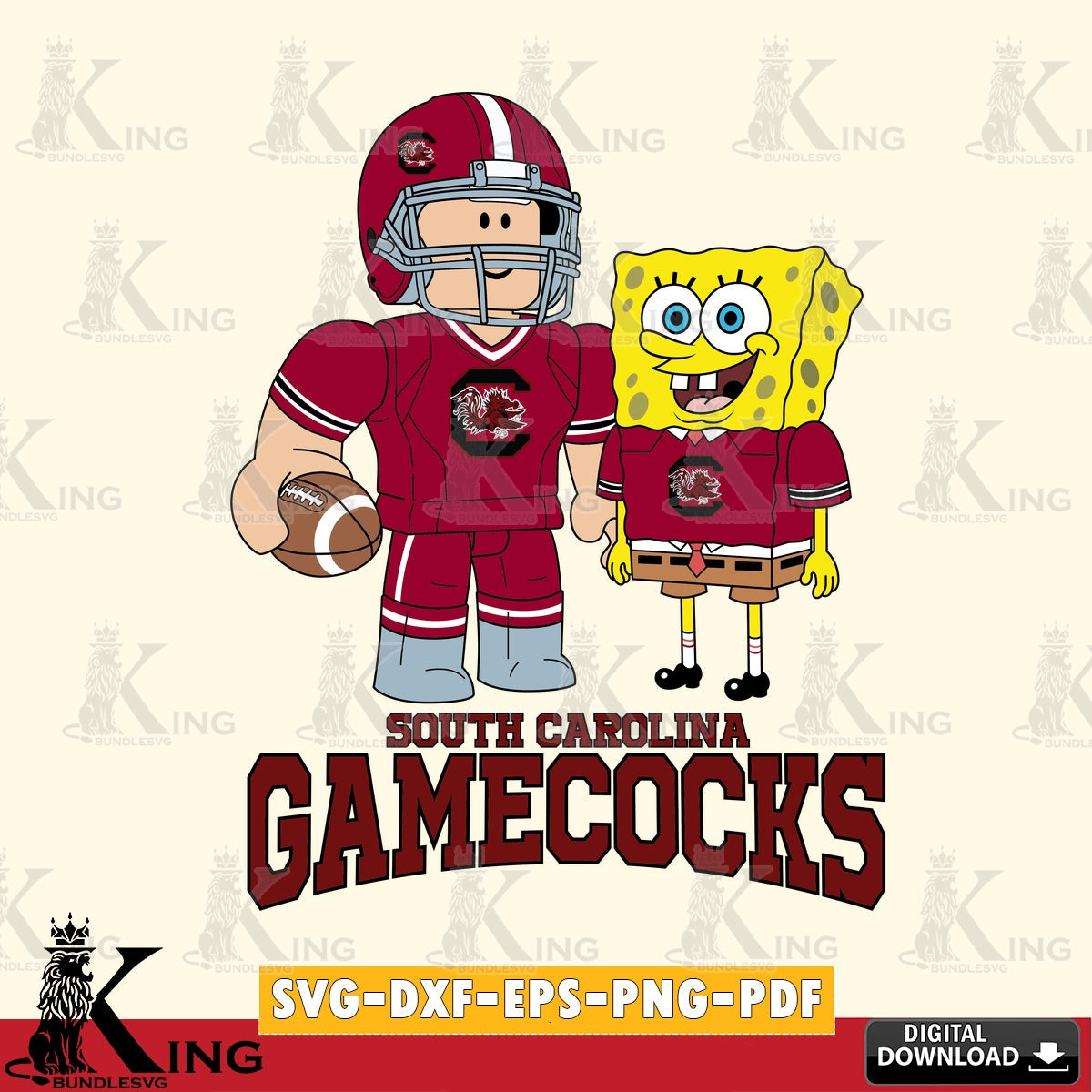 Digital clipart of South Carolina Gamecocks Roblox & Spongebob Football, NCAA, for digital download for Cricut Maker and paper