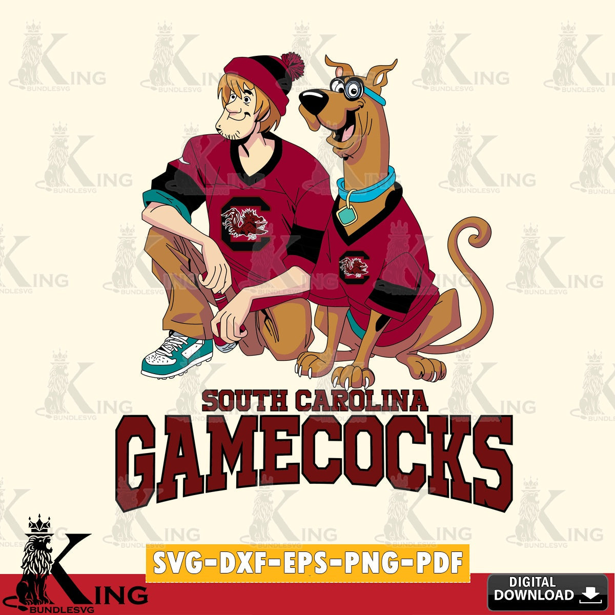 Artistic drawing of South Carolina Gamecocks Shaggy and Scooby Doo football, PNG clipart for sublimation printing and graphic