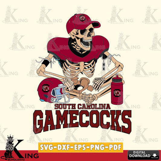 Beautiful illustration of a South Carolina Gamecocks skeleton player playing football, vector art for engraving, cutting, and