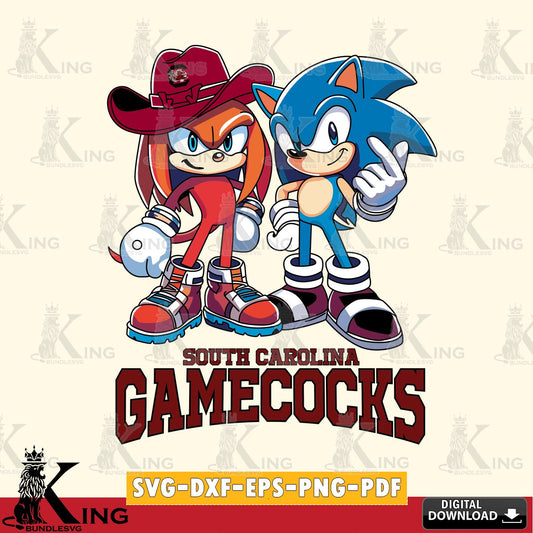 Modern graphic depicting South Carolina Gamecocks Sonic & Knuckles football mascot, SVG cut file for personalized gifts and laser