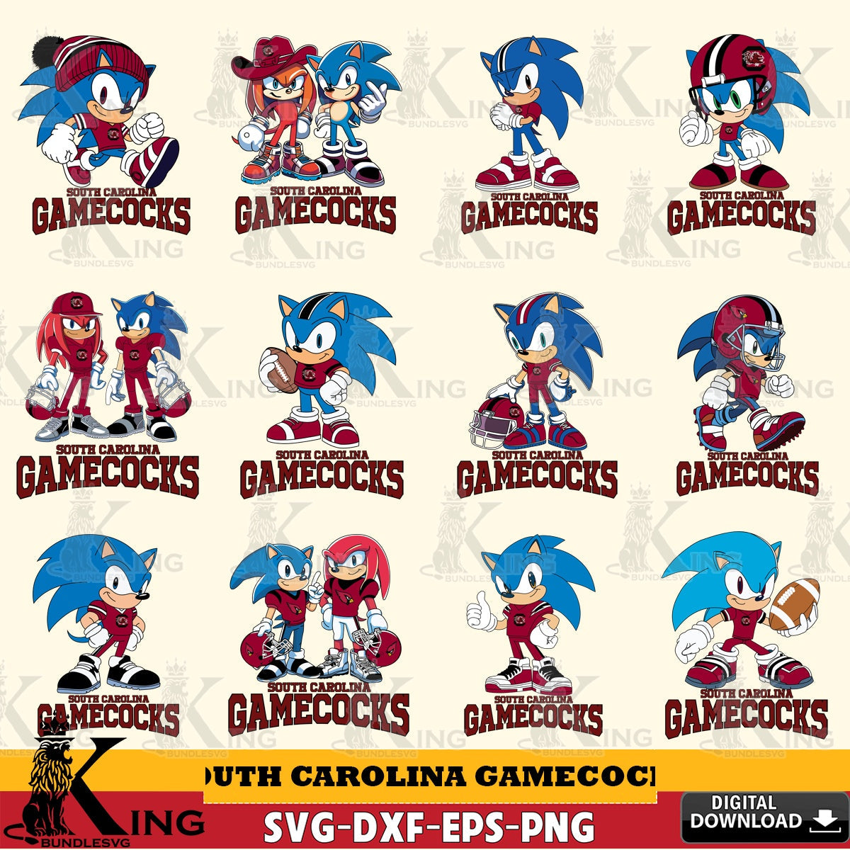 Comprehensive collection of South Carolina Gamecocks Sonic & Knuckles NCAA Football Bundle PNG clipart for sublimation printing