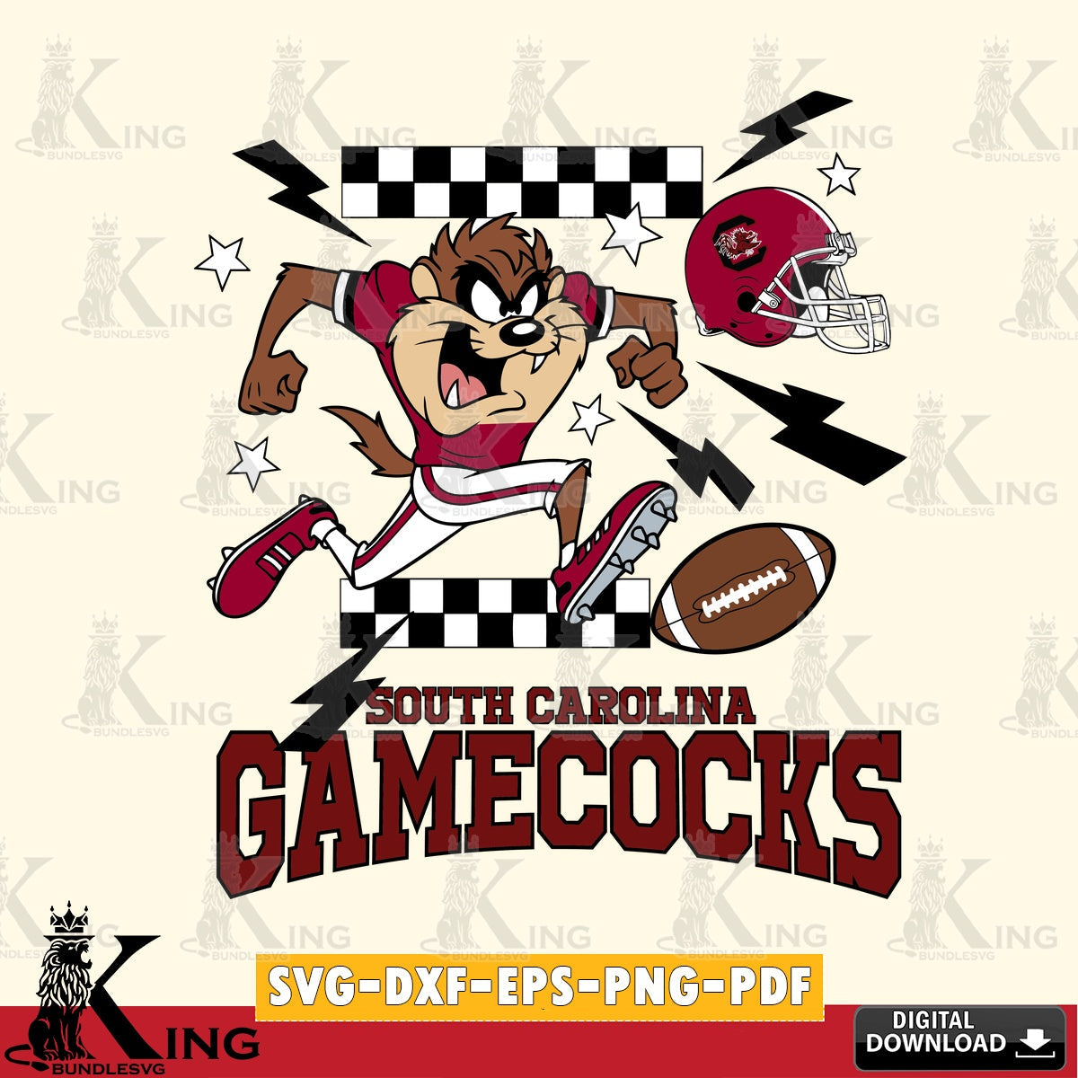 South Carolina Gamecocks Taz Football Lightning SVG file, Cut file  , Digital Download , Instant Download, Taz svg, NCAA svg