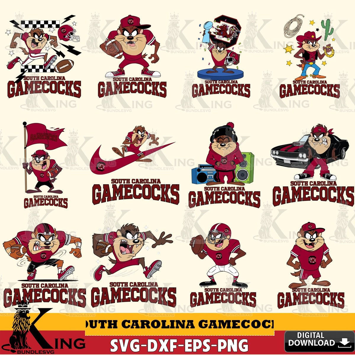 South Carolina Gamecocks Taz Football NCAA Bundle SVG file, Cut file  , Digital Download , Instant Download, Taz svg, NCAA svg