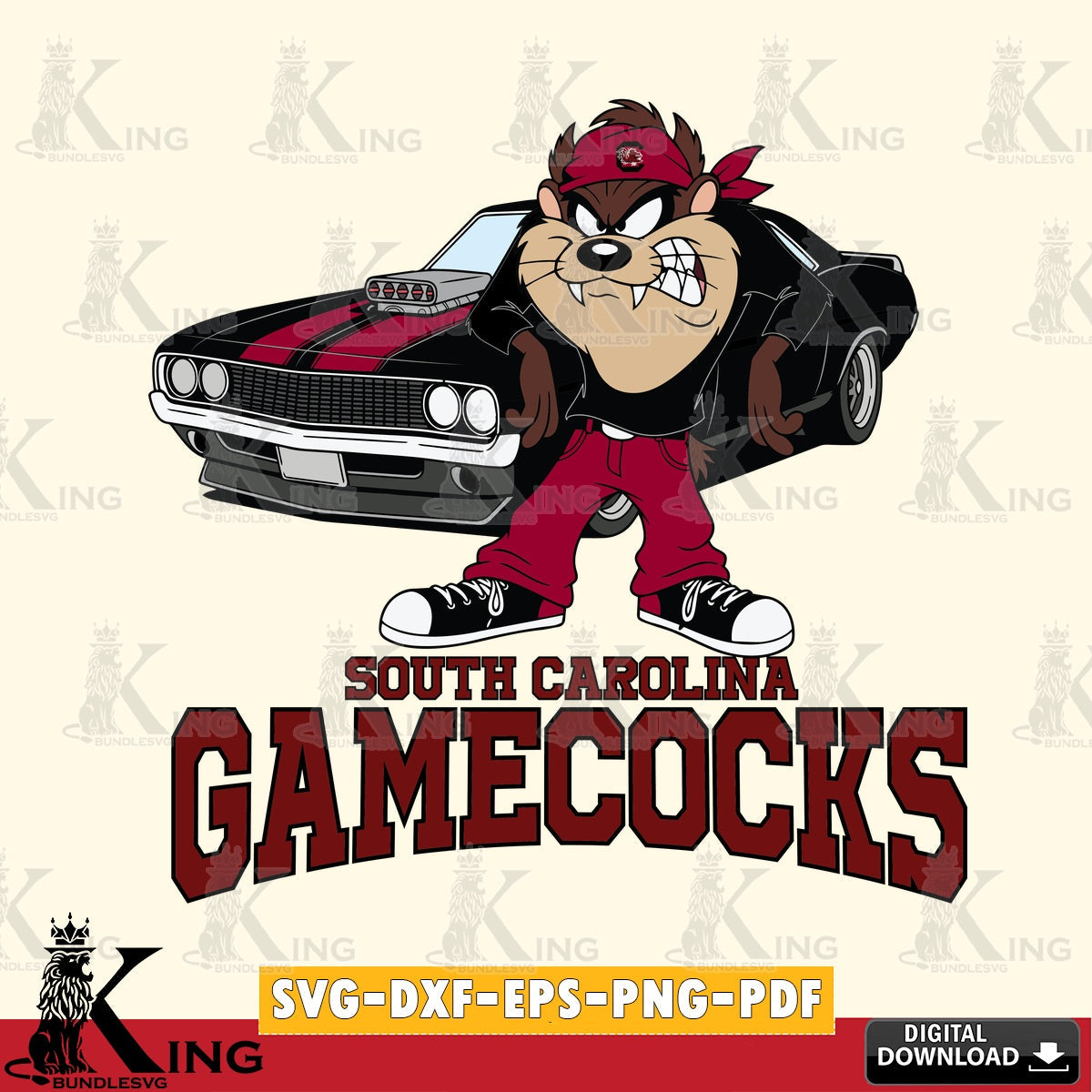 South Carolina Gamecocks Taz Racing Car SVG file, Cut file  , Digital Download , Instant Download, Taz svg, NCAA svg