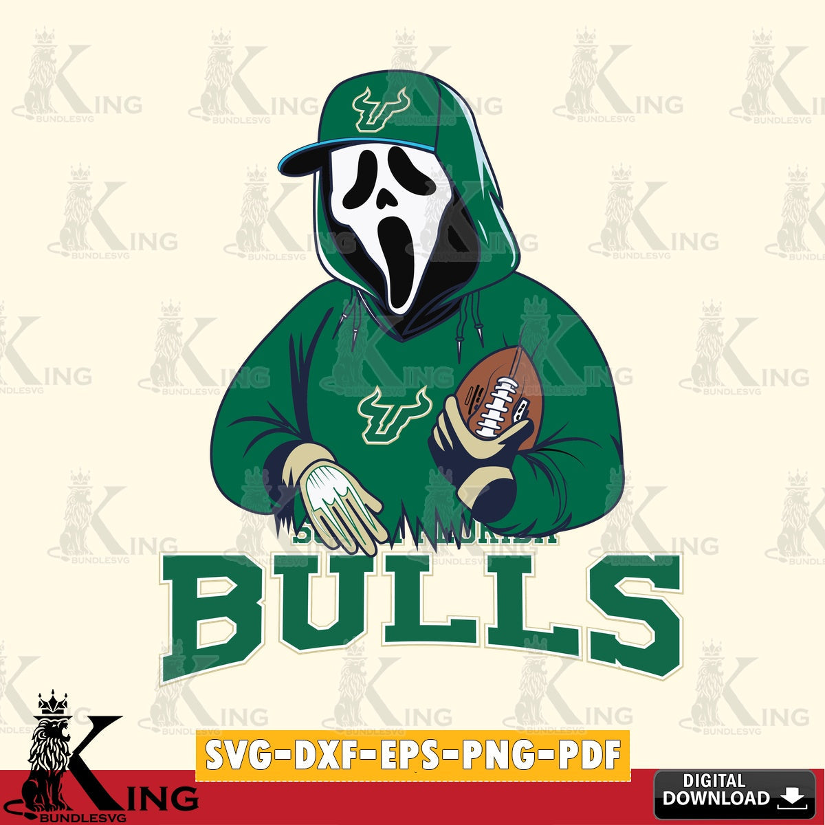 Creative design featuring a South Florida Bulls Ghostface Scream football player, a digital file for silhouette cameo and cricut