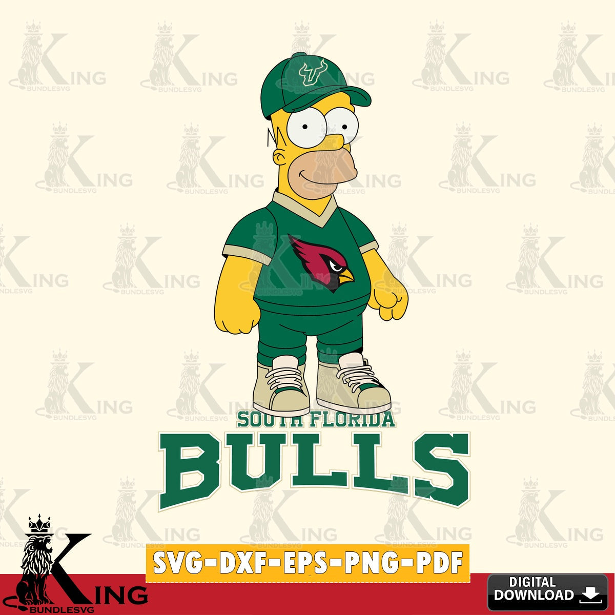Vector design showing South Florida Bulls Homer Simpson football, high-quality vector for DIY scrapbooking and home decor