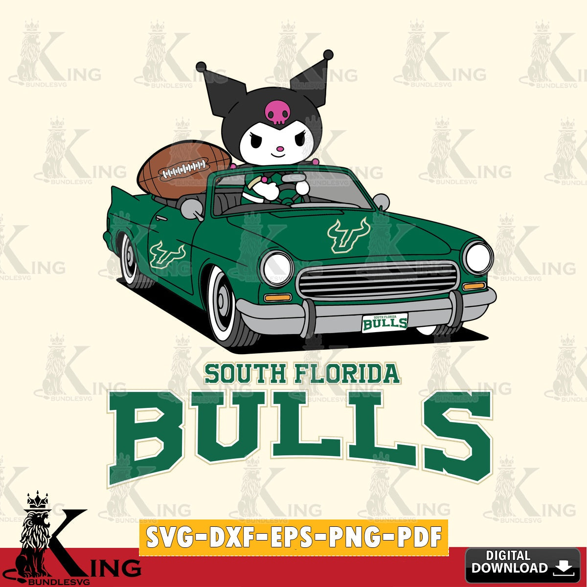 South Florida Bulls Kuromi Car Football Game SVG file, Cricut, Cut file  , Digital Download , Instant Download, Sanrio svg, Clipart