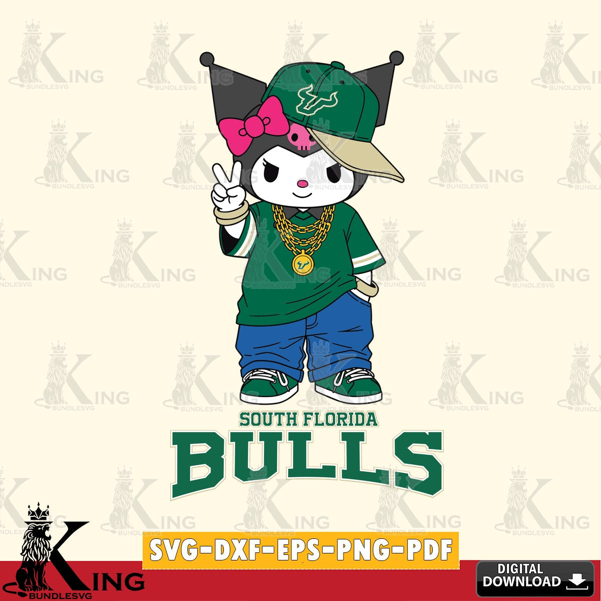 South Florida Bulls Kuromi Streetwear Style SVG file, Cricut, Cut file  , Digital Download , Instant Download, Sanrio svg, Clipart