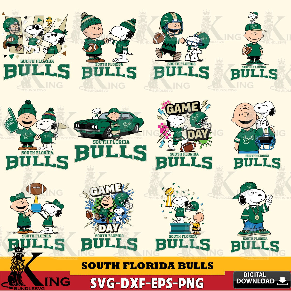 South Florida Bulls Peanuts Football NCAA Bundle SVG, Cricut, Cut file  , Digital Download , Instant Download, Peanuts svg, NCAA svg, Football svg, Sport svg