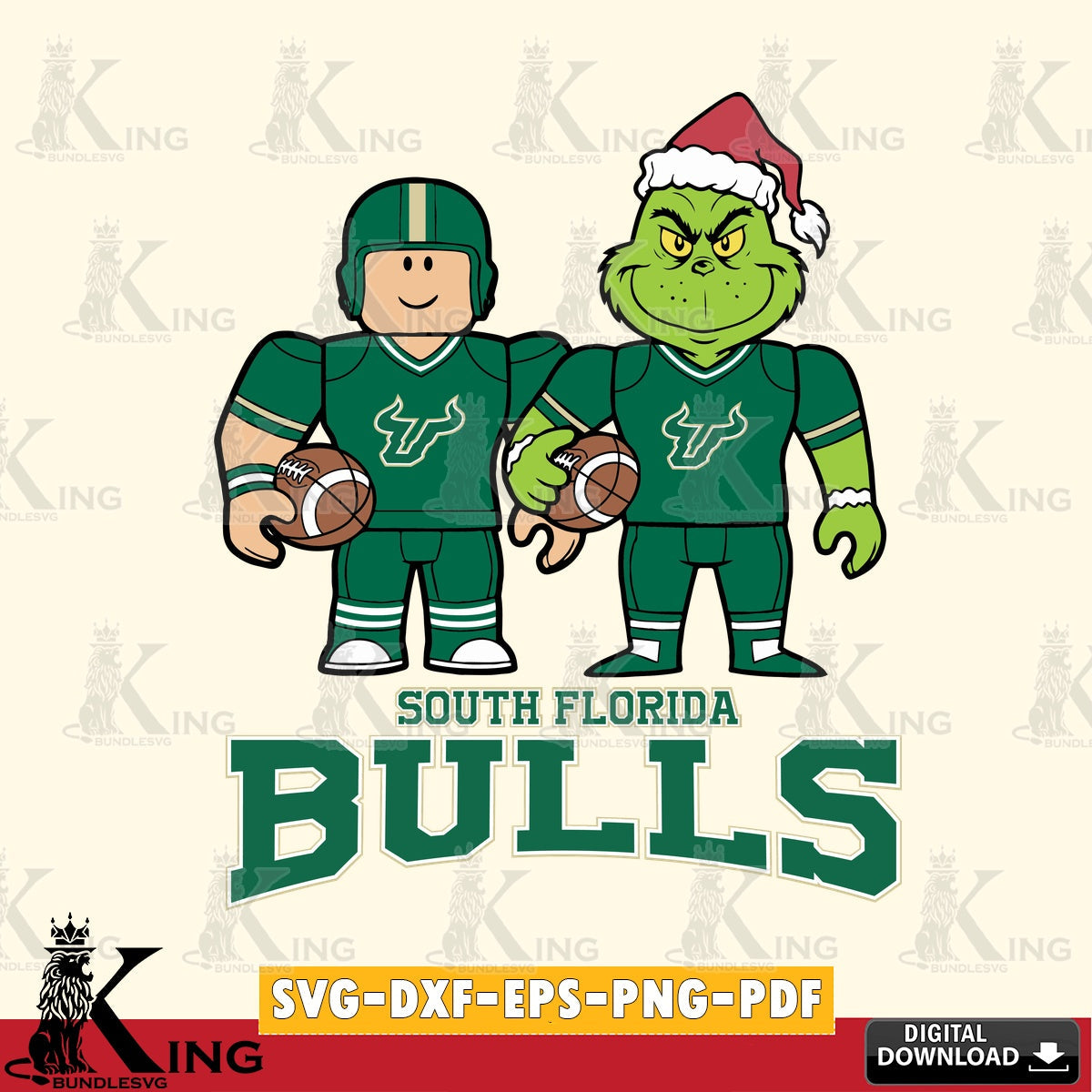South Florida Bulls Roblox & Grinch Football SVG file , NCAA Cricut,  File cut , Digital Download , PDF File