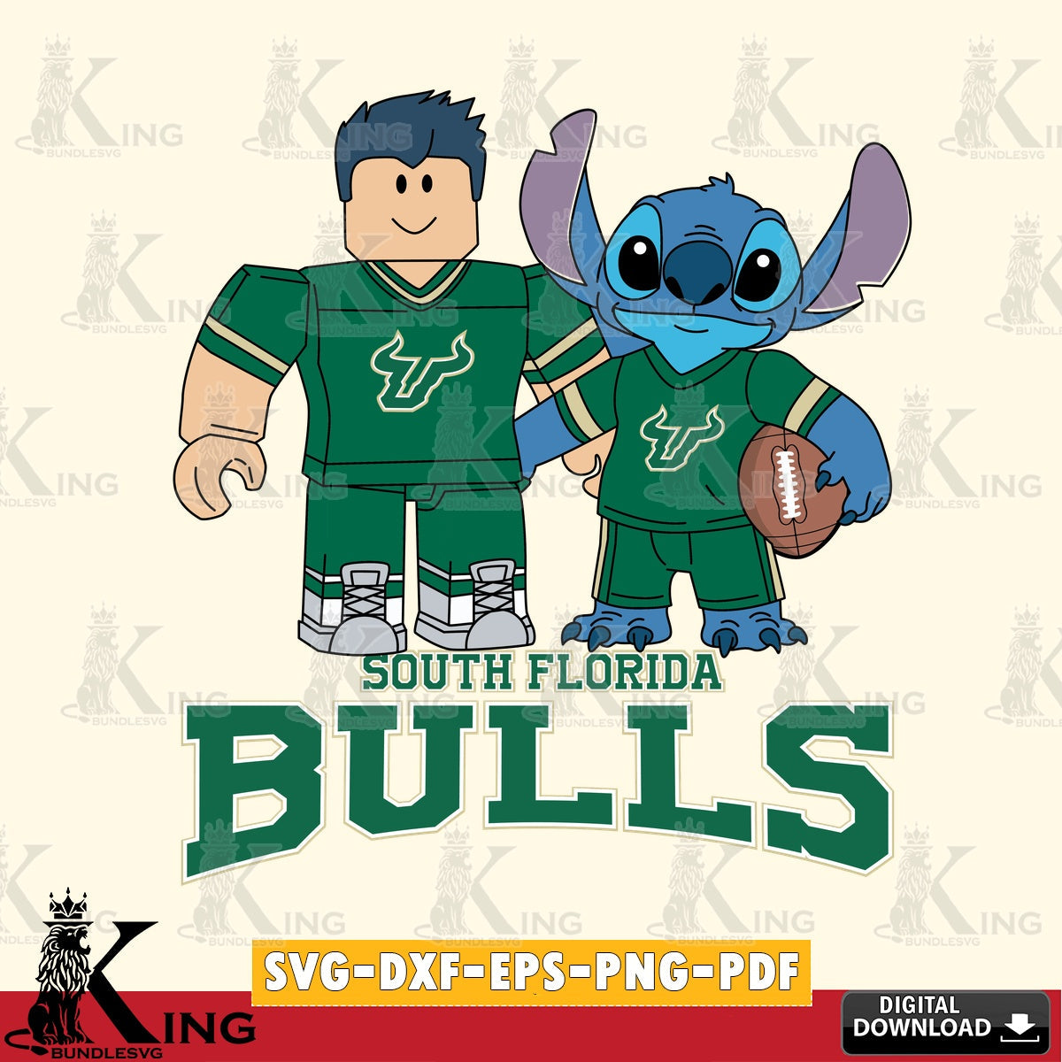 South Florida Bulls Roblox & Stitch Football SVG file , NCAA Cricut,  File cut , Digital Download , PDF File