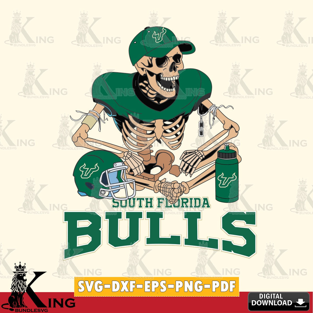 Eye-catching graphic of a South Florida Bulls skeleton football player, a digital file for silhouette cameo and cricut projects.