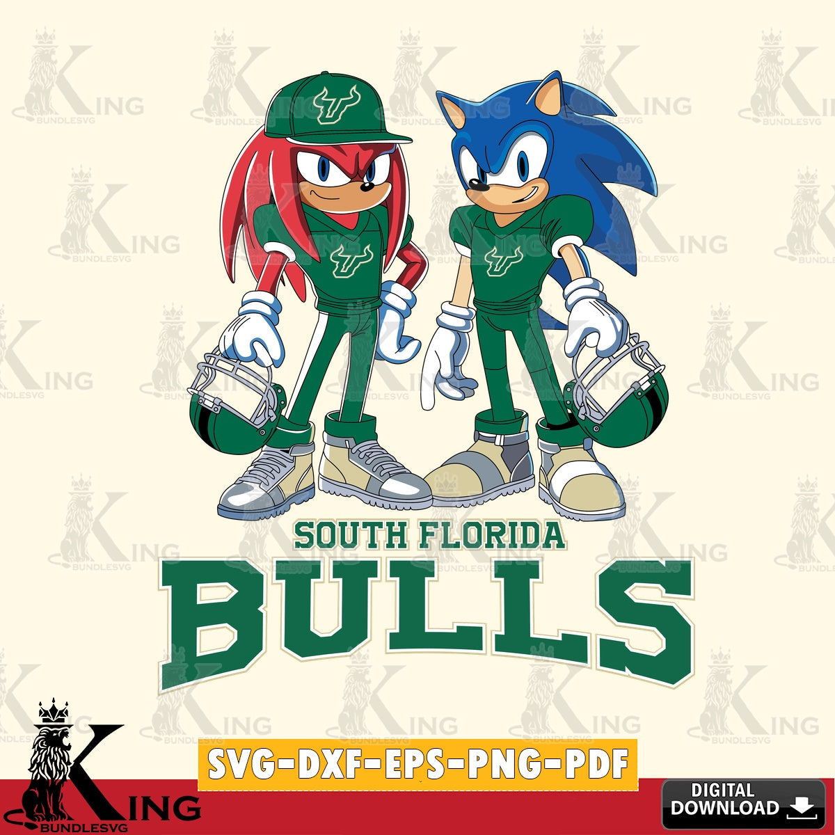 Unique artwork depicting South Florida Bulls Sonic And Knuckles player football, a digital file for silhouette cameo and cricut