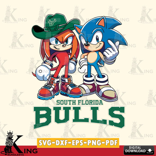 Hand-drawn style art of South Florida Bulls Sonic & Knuckles football mascot SVG PNG design suitable for Glowforge and laser
