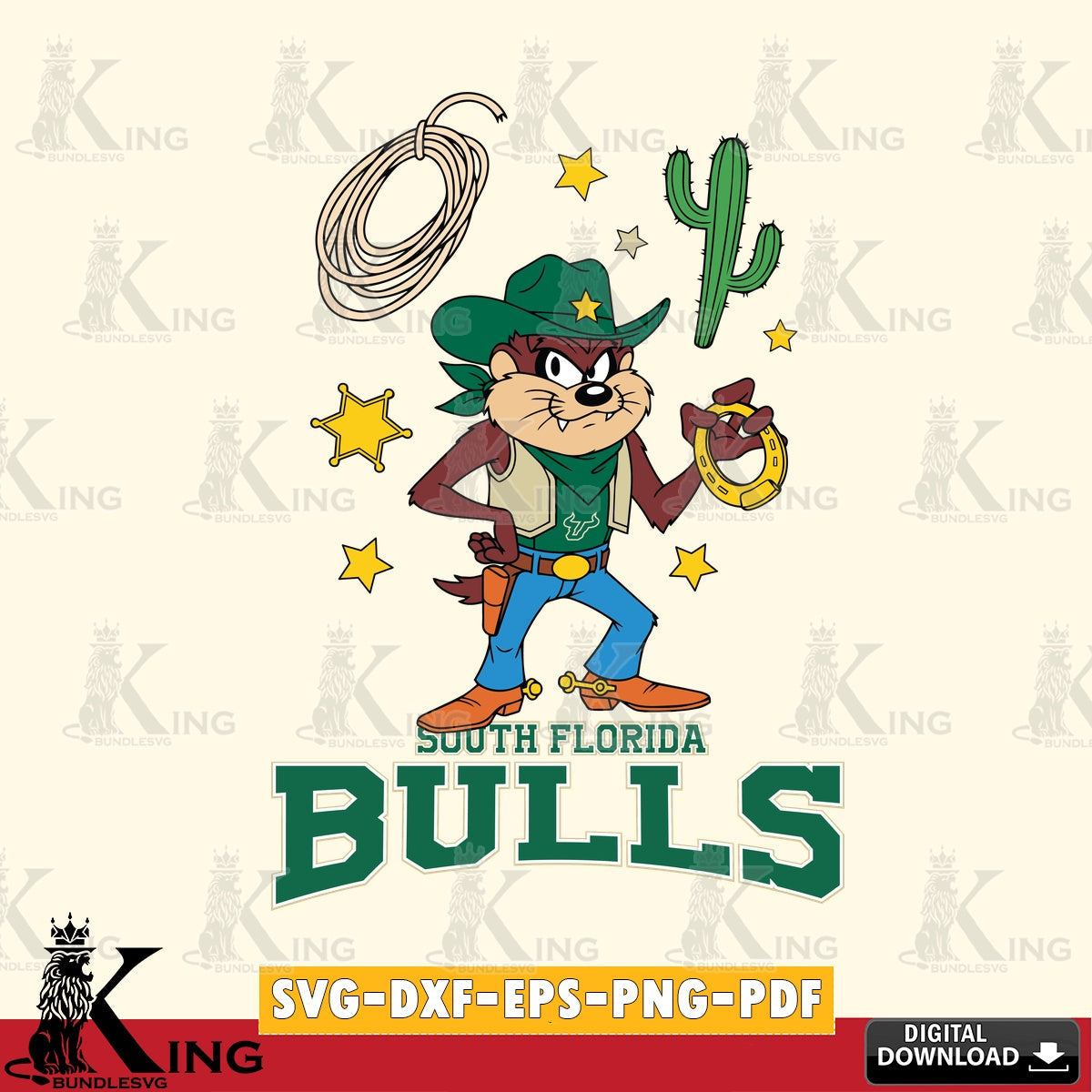 South Florida Bulls Taz Cowboy Western SVG file, Cut file  , Digital Download , Instant Download, Taz svg, NCAA svg