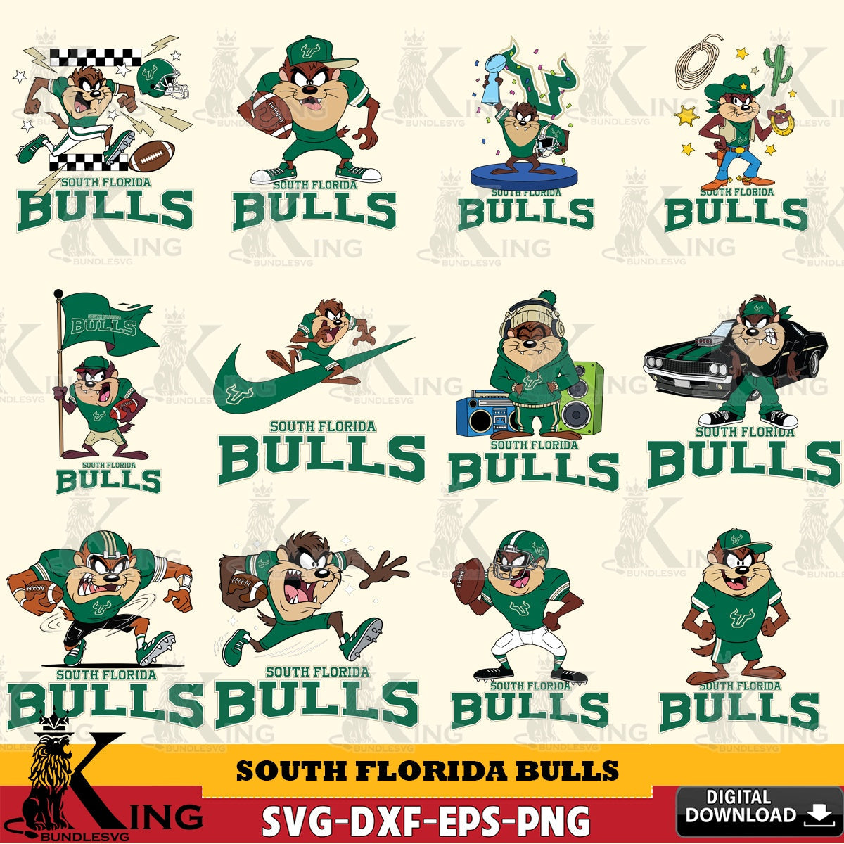 South Florida Bulls Taz Football NCAA Bundle SVG file, Cut file  , Digital Download , Instant Download, Taz svg, NCAA svg