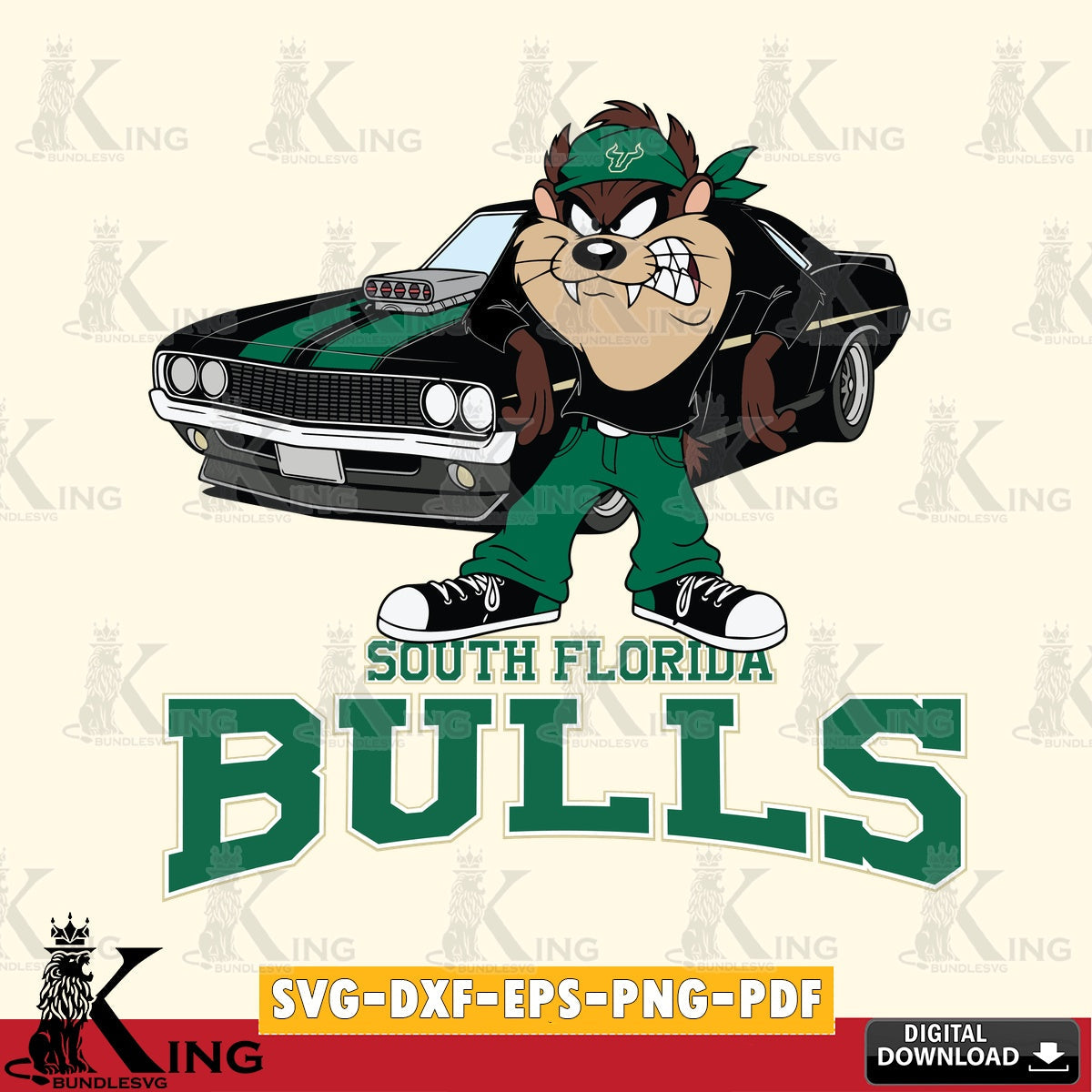 South Florida Bulls Taz Racing Car SVG file, Cut file  , Digital Download , Instant Download, Taz svg, NCAA svg